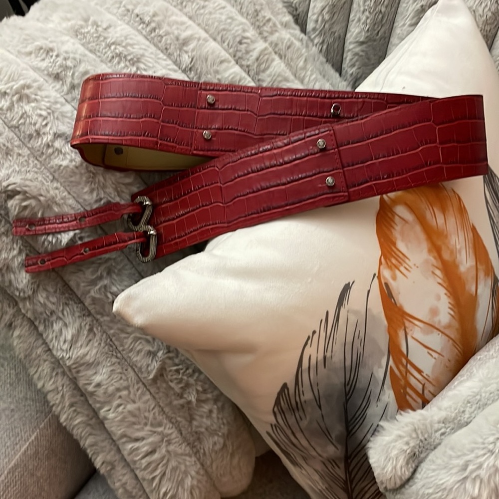 Swarovski Red wide leather belt / rhinestone Size Medium/ Large 38 - Picture 7 of 10
